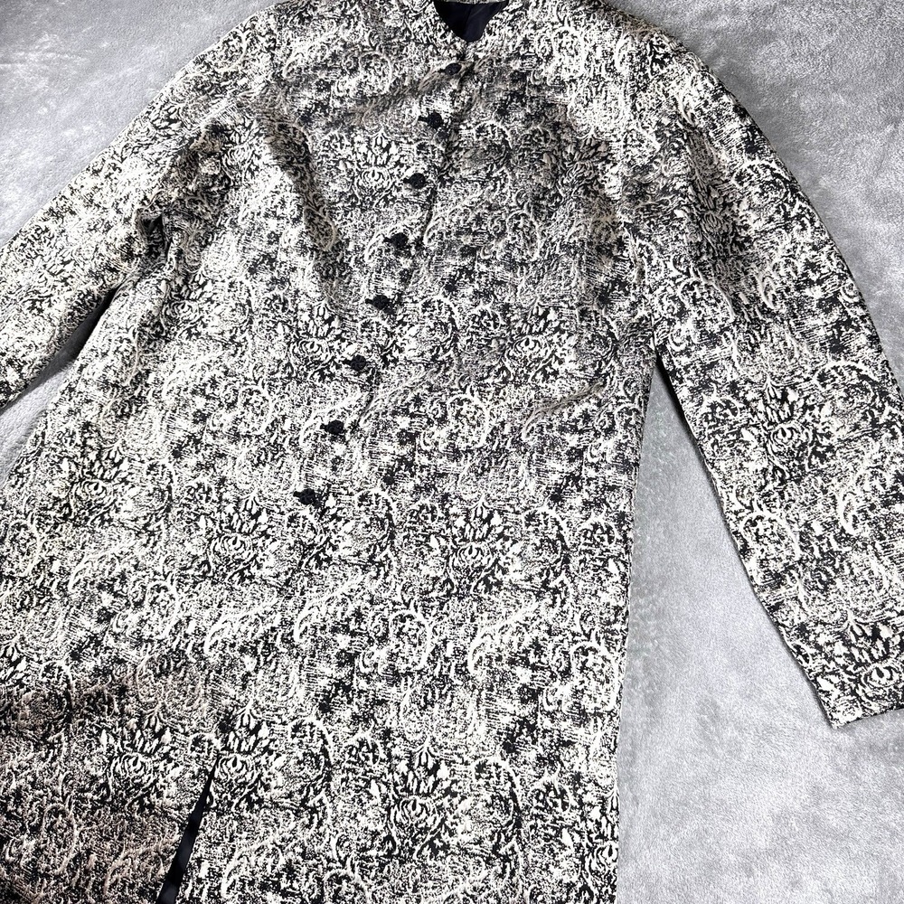 Laura Ashley Women's L Black Ivory Metallic Jacquard Longline Jacket